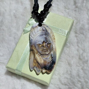 Necklace One Size Brown White Carved Pendant